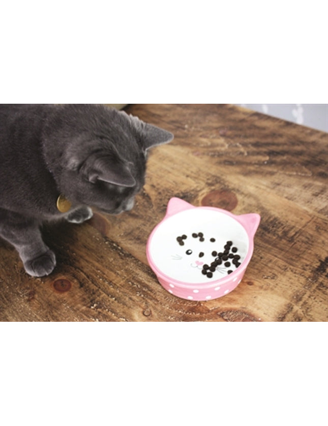 Happy Pet Voerbak Kat Polka Roze / Creme