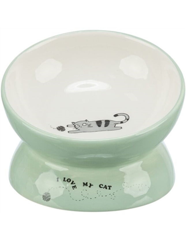 Trixie Voerbak / Drinkbak Kat Verhoogd Keramiek Salie / Wit